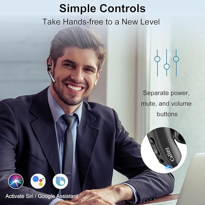 Callez Bluetooth Headset V5.0, Bluetooth Earpiece with CVC8.0 Dual Mic Noise Cancelling Wireless Headset for iPhone Android Cell Phone Trucker Business Office Work, Clear Chat