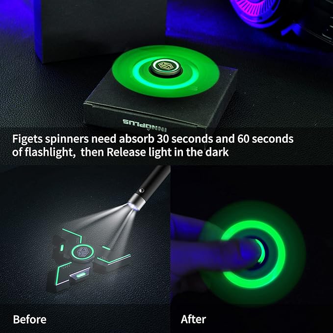 Fidget Spinners, INNÔPLUS Fidget Spinners for Adult, Fidget Toys, Fidgets for Teens,Metal Fidget Spinner with Luminous Light Stress Relief, Spinner Absorb Light Then Release in Dark