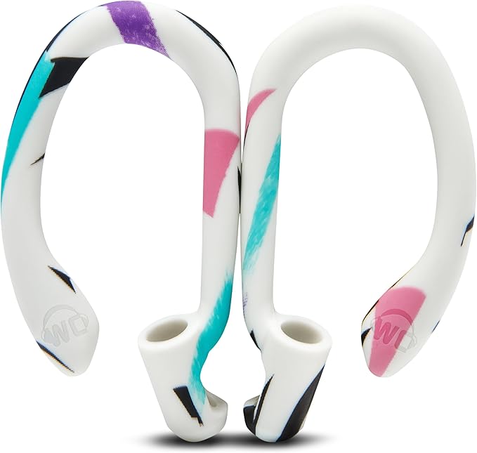 WC HookZ - Patented Upgraded Over Ear Hooks for AirPods Pro 1, 2 & AirPods 1, 2 & 3- Two Size Pairs Included in Package, Unique Left & Right Hook, Made by Wicked Cushions | 90's White