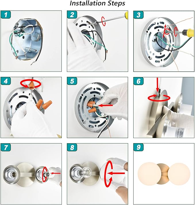 Bathroom Vanity Light Fixtures, Modern 2 Lights Globe Wall Sconce Lighting Brushed Nickel, Porch Wall Mount Light Fixture for Bathroom, Mirror Cabinets Hallway Stairs (Brushed Nickel, 2-Light)