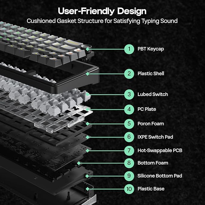 EPOMAKER X Aula F65 PRO Wireless Mechanical Gaming Keyboard, Hot-Swap, 5-Layer Padding, Creamy Gasket, Knob and Shine-Through PBT Keycap, RGB, BT/2.4GHz/USB-C (Gradient Grey, Graywood V3 Switch)