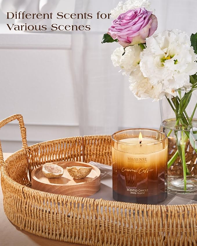 M&SENSE Caramel Coffee Candle for Home Scented, 10.6oz 60 Hours Burn Natural Soy Long Lasting Slow Burning Organic Aromatherapy Candle Housewarming Appreciation Gift for Women