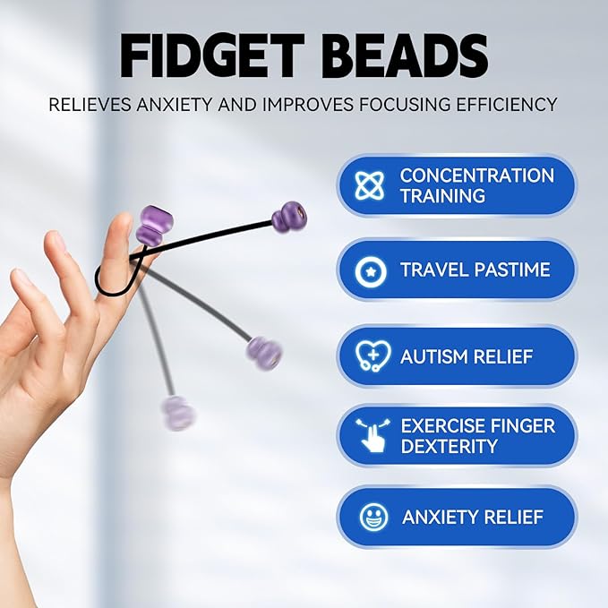 Fidget Beads, Metal Fidget Toy EDC Anxiety Relief Toy for Men Women Teens Skill Players Stress Relief Toys(B-Purple)