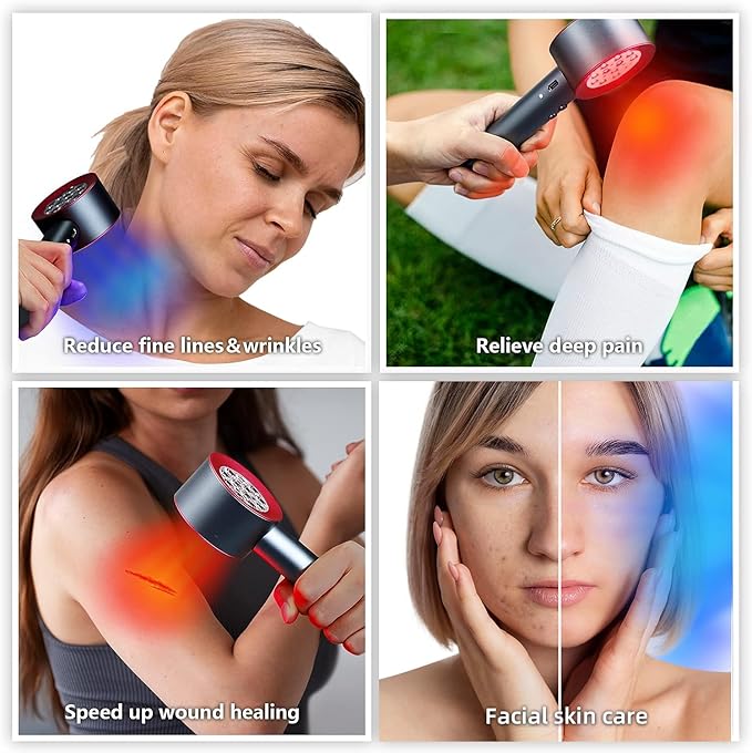 UTK High Power 24 LED Red Light Therapy Device with 470/660/850/940nm Wavelength, Blue Red＆Near-Infrared Handheld Light Therapy for Face, Relieve Body Pain Deeply, Facial Skin Care