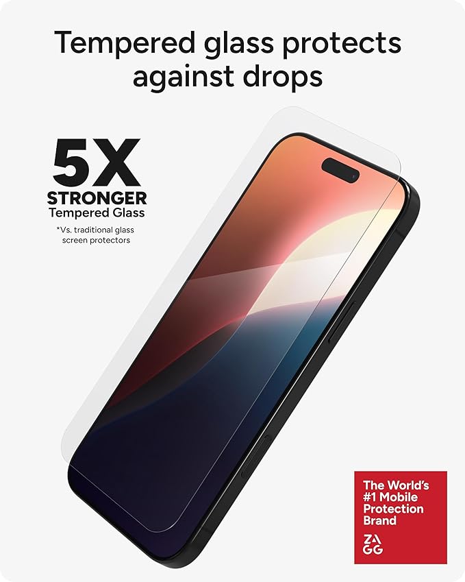 ZAGG Glass Elite Screen Protector for iPhone 16 Plus / 15 Plus - 5X Stronger, Reinforced Edges, Ultra-Strong Tempered Glass, Scratch Resistant, Anti-Smudge, InvisibleShield, Easy Installation, Eco-Friendly