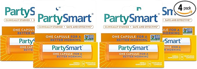 Himalaya PartySmart, 12 Capsule Tube - Alcohol Breakdown Liver Support for a Better Morning After Drinking - Plant Based, Vegan, Non-GMO, Gluten Free, Clinically Studied (Pack of 4)