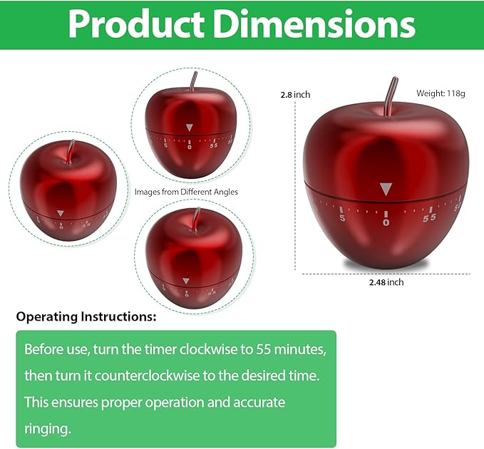 Mechanical Kitchen Timer, Cute Wind Up 60-Minute Manual Countdown for Kids, Classroom, Home, Study and Cooking
