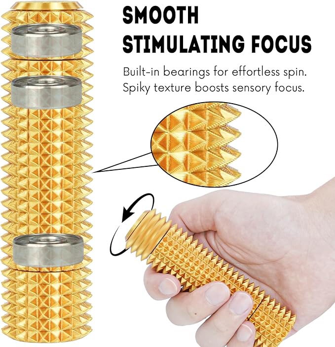 Fidget Roller Adults Teens Sensory Little Stim Gadget for Anxiety Relief Mild Ouchie,Desk Focus Tool Portable Hand Spinner Gifts Idea White Elephant Stocking Christmas(Gold,Compact Fit)