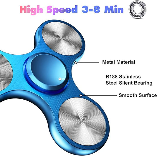Fidget Spinners Toy, 3-8 Min Spins Time Stainless Steel Bearing Metal Fidget Spinner, EDC ADHD Stress Anxiety Relieves Fidgets Finger Toys, Novelty Toy for Kids and Adults (Blue)