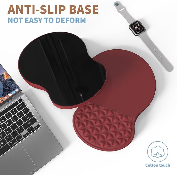 Ergonomic Mouse Pad Wrist Support with Massage Design, Pain Relief Mousepad with Wrist Rest, Memory Foam & Non-Slip PU Base, Red Mouse Pads for Desk, Office & Home