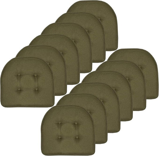Sweet Home Collection Chair Cushion Memory Foam Pads Tufted Slip Non Skid Rubber Back U-Shaped 17" x 16" Seat Cover, 12 Count (Pack of 1), Army Green