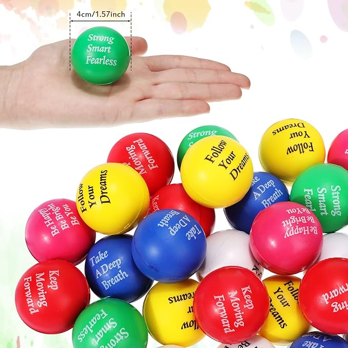 Aoriher 36 Pcs Motivational Stress Balls Colorful Stress Balls Bulk Quotes Inspirational Funny Foam Toys Hand Exercise Gifts for Office Small Toys for Motivating Supply(Classic Color)