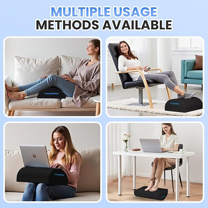 Foot Rest for Under Desk at Work, Gaming Accessories Foot Stool with 3 Adjustable Heights & Washable Cover, Comfortable Office Desk Accessories, Footrest for Office, Home and Car (Black)