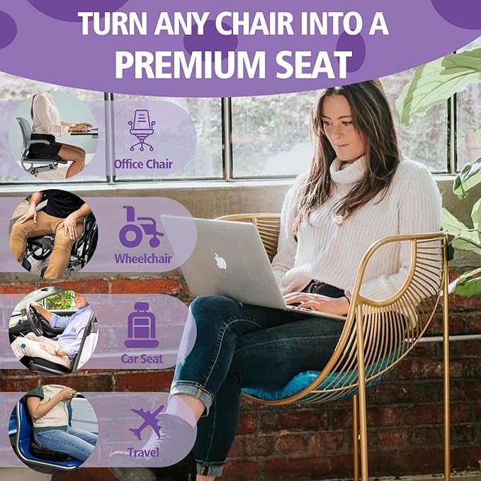Purple Gel Seat Cushion, 19.7" Extra Large Double Thick Chair Cushions for Office Chair, Wheelchair, Car Seat, Couch, Stadium Seat Cushion for Tailbone Pain Relief, Cooling & Breathable Seat Cushions