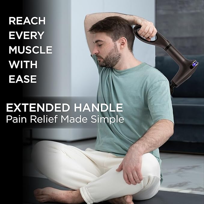Massage Gun Deep Tissue | Percussion Massager for Back and Neck Pain Relief | Portable Handheld Muscle Massage Guns | Travel-Friendly Carry Case | Rechargable, Extended Ergonomic Handle