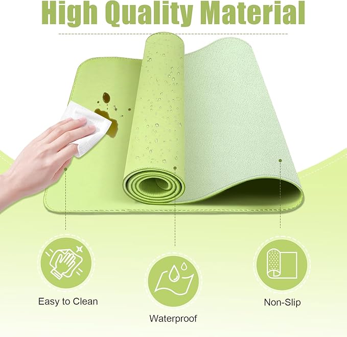 Matcha Green Leather Desk Pad Protector, 47.2'' x 23.6'', Suede Base Non-Slip Office Mat, Waterproof Writing Pad for Home and Office