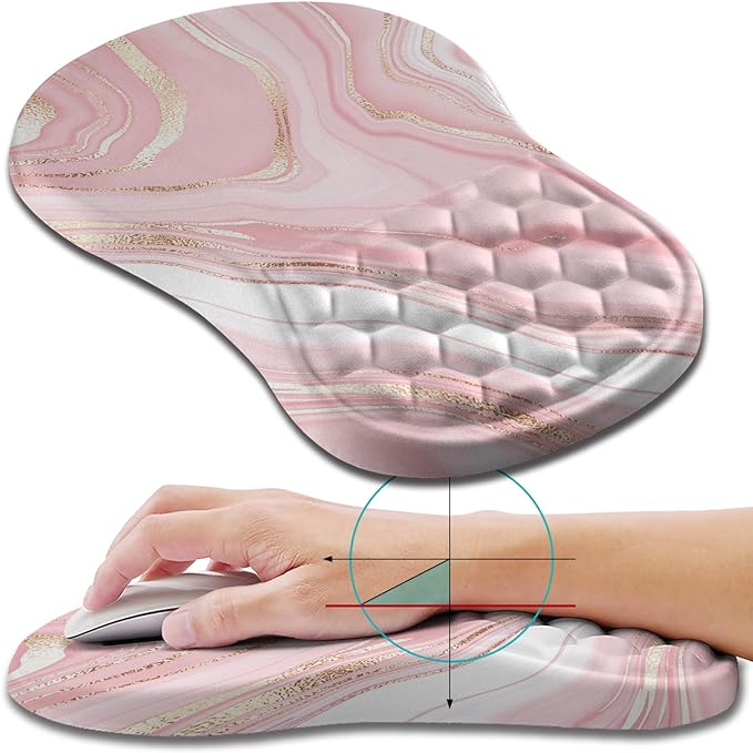 Hokafenle Ergonomic Mouse Pad Wrist Support, Wrist Rest Mousepad for Carpal Tunnel Pain Relief with Integrated Memory Foam Slope Massage Bulge (11.8x7.9 inch,Pink Fluid