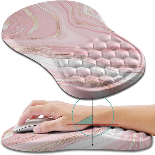 Hokafenle Ergonomic Mouse Pad Wrist Support, Wrist Rest Mousepad for Carpal Tunnel Pain Relief with Integrated Memory Foam Slope Massage Bulge (11.8x7.9 inch,Pink Fluid
