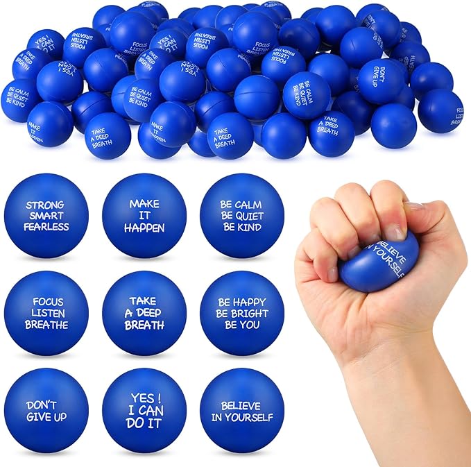 Shappy 72 Pcs Inspirational Stress Relief Balls Motivational Stress Ball Encouraging PU Bulk Stress Balls for Adults Small Therapy Fidget Relief Toys for Valentines Gifts Fidget Anxiety(Blue)
