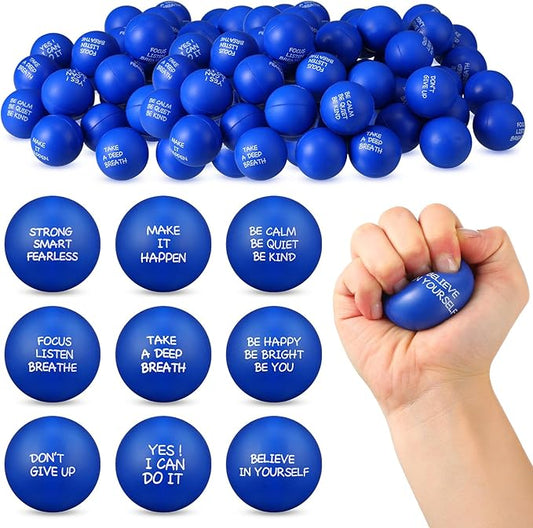 Shappy 72 Pcs Inspirational Stress Relief Balls Motivational Stress Ball Encouraging PU Bulk Stress Balls for Adults Small Therapy Fidget Relief Toys for Valentines Gifts Fidget Anxiety(Blue)