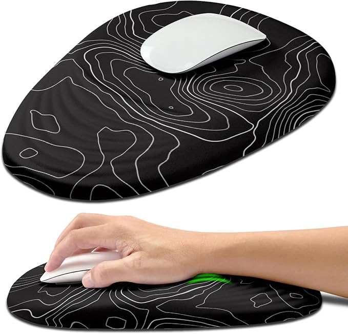 Hokafenle Ergonomic Mouse Pad Wrist Support with Stepped-wedge Design, Wrist Rest Pain Relief Mousepad Filled with Memory Foam, Carpal Tunnel Mousepad for Wireless Mouse(12x8 inch, Topographical Line)
