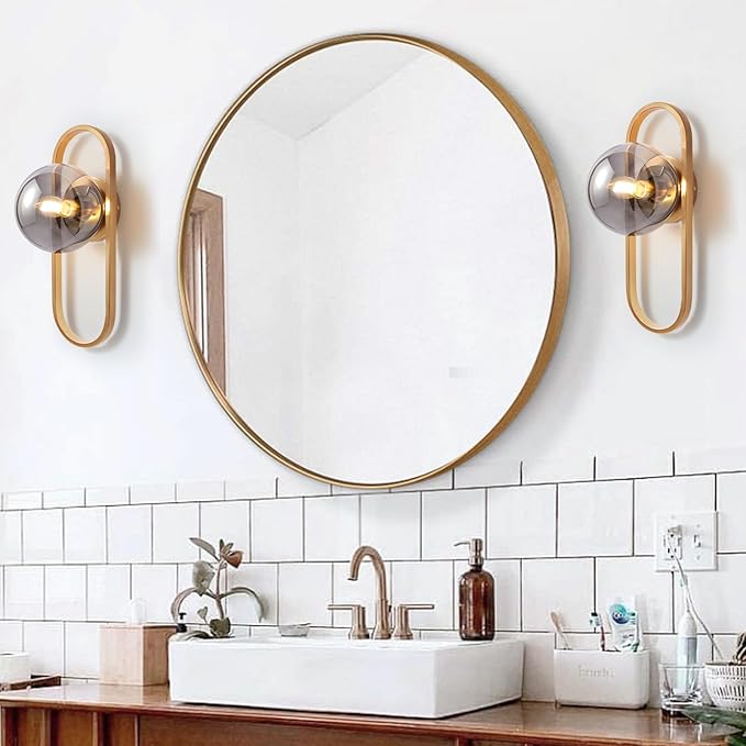 Wall Sconces Set of Two Gold Wall Lamp Sconces Wall Lighting with Grey Globe Glass Shade Wall Lights Sconces Wall Decor Set of 2 Wall Lights for Living Room Wall Lamps for Bedrooms Set of 2