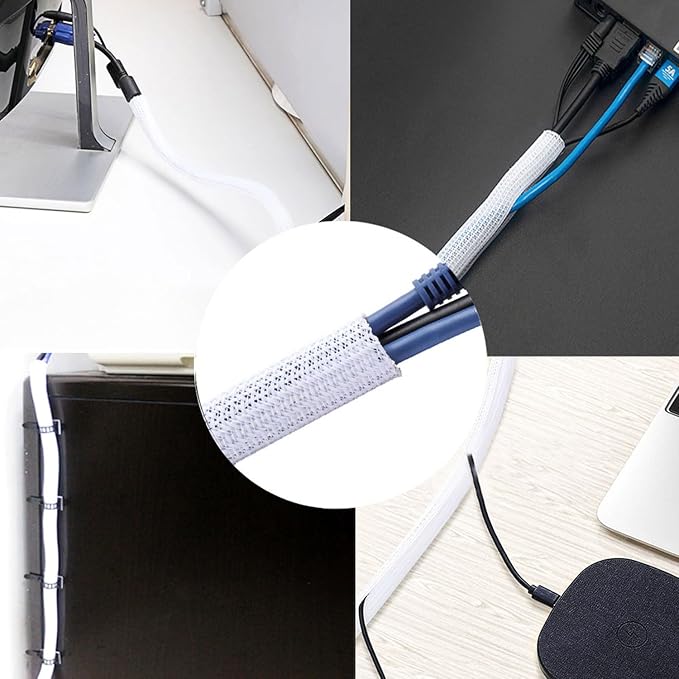 1/2" x100ft Split Sleeve Wire Loom Tubing - Chew-Proof Pet-Safe Cord Protector for USB, Power, Audio/Video Cables | Durable Cable Sleeve to Protect Cats & Wires | Easy Install, White