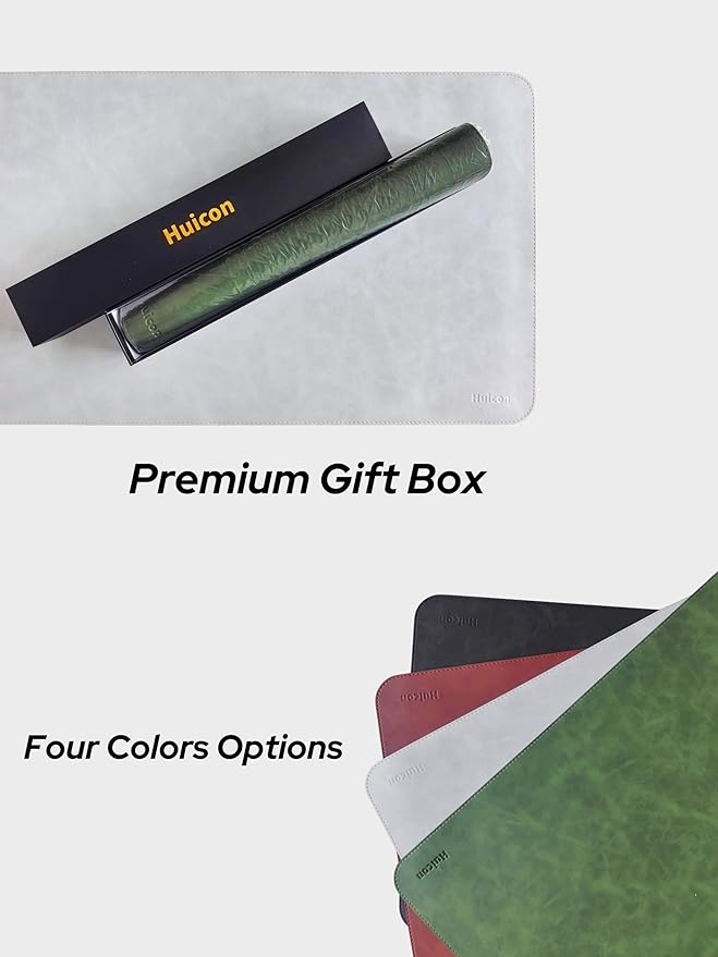 Large Faux Leather Desk Mat 31.5"x15.7" - Non-Slip Waterproof Mouse Pad with Heat-Resistant Surface for Office, Gaming & Home Use (Retro Green)