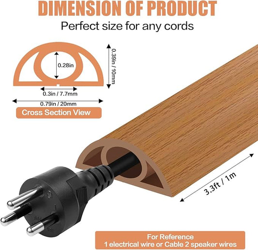 Floor Cord Cover Self Adhesive Cord Hider,3.3FT Cable Management, Extension Strip Protector for Wires, Prevent Cable Trips for Offices, Gyms, Exhibitions Cavity:0.3"(W) x 0.28"(H) Brown Wood