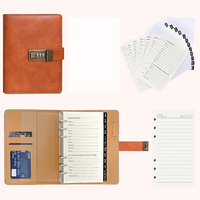 BTSFTOGET Small Password Book with Alphabetical tabs. 316 Pages Lockable Password Keeper Journal Notebook for Computer & Website Logins, Brown Leatherette Hardcover, 7.5in x 5.5in