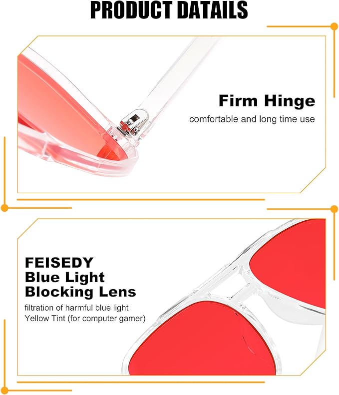 FEISEDY Sleep Blue Light Glasses for Woman Men 99.9% Computer Gaming Red Lens Eyeglasses Reduce Eyestrain G2835