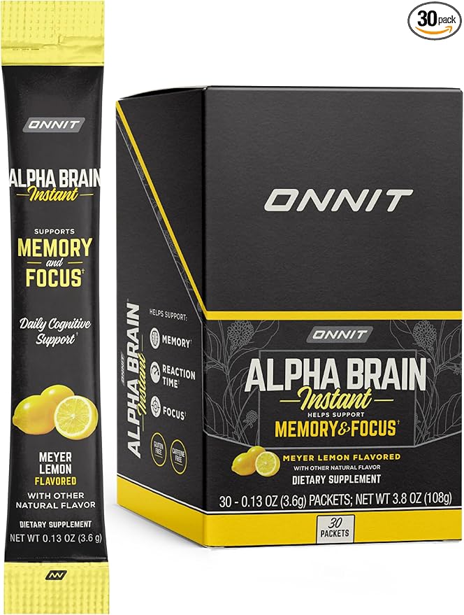 ONNIT Alpha Brain Instant - Meyer Lemon Flavor - Nootropic Brain Booster Memory Supplement - for Focus, Energy & Clarity - Alpha GPC Choline, Cats Claw, L-Theanine, Bacopa - 30ct
