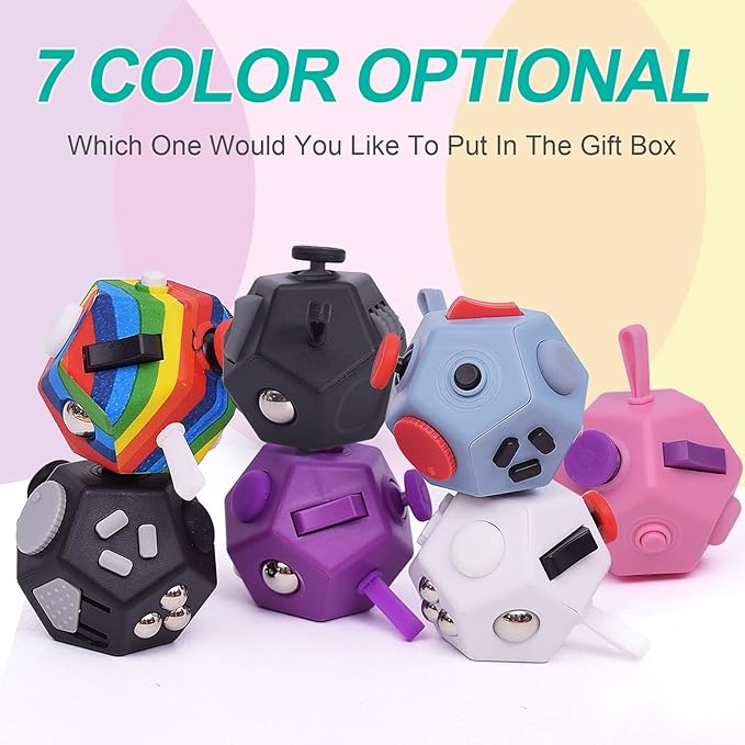 Mini Fidget Toys, Cool Black 12 Sided Fidgets Toy Cubes for Kids Adults with Anxiety ADHD Autism and Relief Stress (Pure Black)