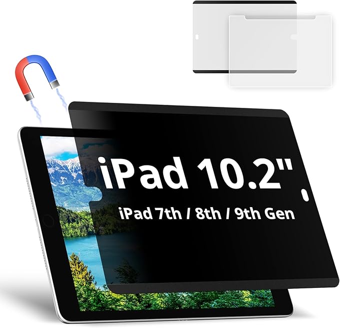 Magnetic Privacy Screen Protector Compatible with iPad 9th 8th 7th Gen 10.2'' Anti Glare Blue Light Filter, Bubble-Free Shield, Fingerprint-Proof Guard, Reusable Anti-Scratch Film, Anti-Spy Cover