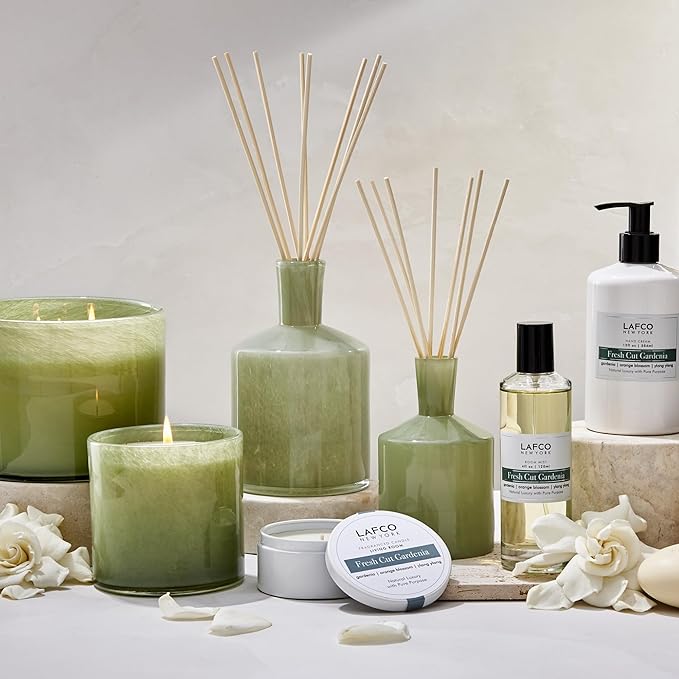 LAFCO New York Reed Diffuser Refill, Fresh Cut Gardenia - 8.4 oz - Up to 4-Month Fragrance Life - Includes Natural Wood Reeds - Free of Dyes & Propellants - Made in the USA