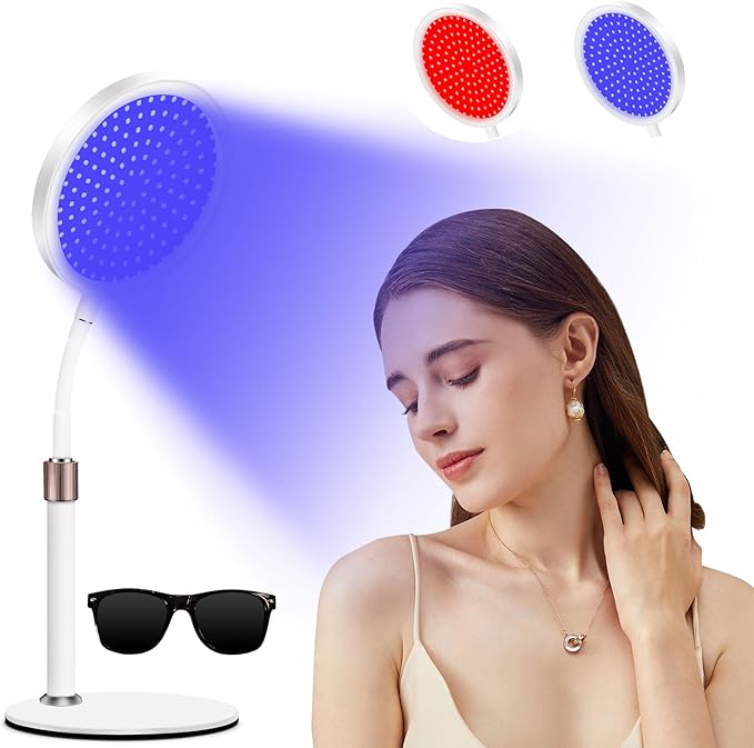 Red Light Therapy for face and Body, 100LEDs Red and Blue Light Device, 415nm & 660nm &850nm Infrared Light Therapy for Home/Office, Height Adjustable & Angle Adjustable & Timer