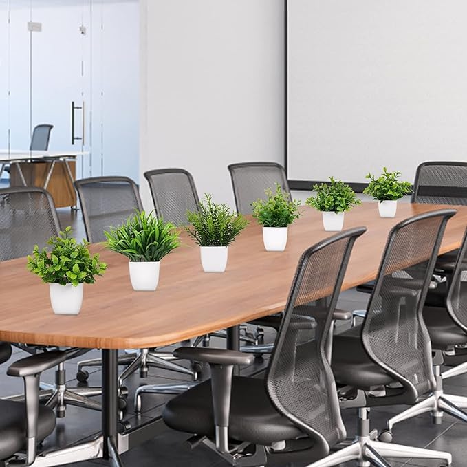 6 Pot Small Fake Plant Flowerpot Artificial Plastic Eucalyptus Plant Wheat Grass Shrub Plant Indoor Desk Coffee Table Bathroom Bedroom Home Decoration (6)