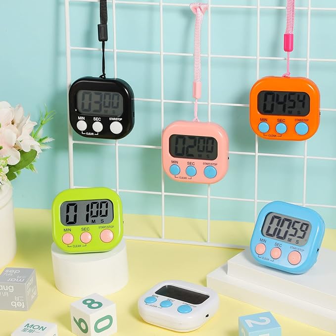 Weewooday 24 Packs Small Digital Kitchen Timer Magnetic Back and Switch Minute Second Count up Countdown Big LCD Display Loud Alarm for Teacher Cooking Baking(Colorful)