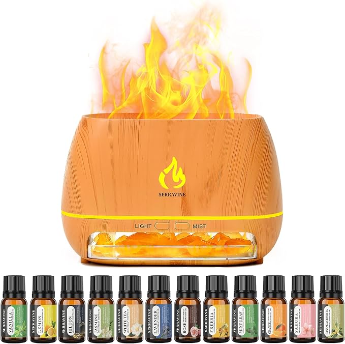 Ultrasonic Essential Oil Diffuser Set with 12 Best Aromatherapy Oils, Gift Box & Bag, Himalayan Salt Lamp Diffuser，Cool Mist Humidifier for Bedroom, Scent Diffusers for Home