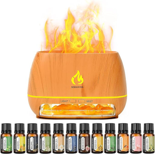 Ultrasonic Essential Oil Diffuser Set with 12 Best Aromatherapy Oils, Gift Box & Bag, Himalayan Salt Lamp Diffuser，Cool Mist Humidifier for Bedroom, Scent Diffusers for Home