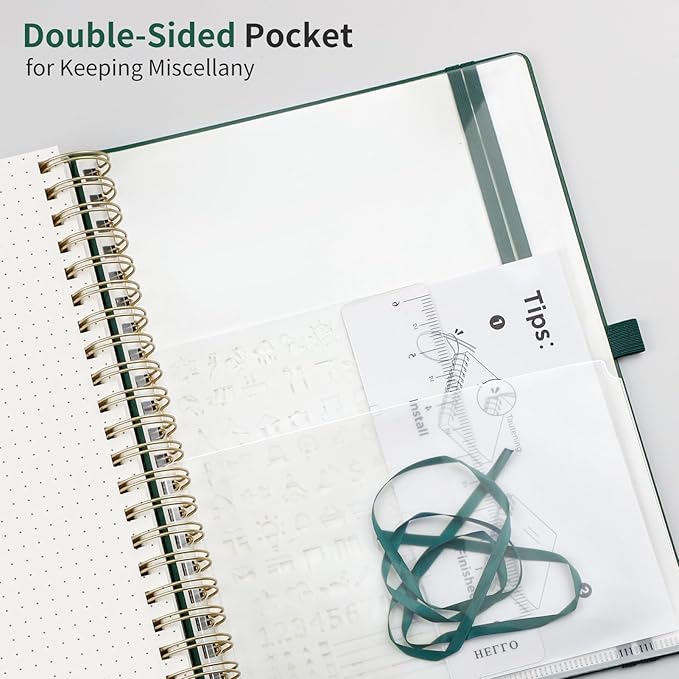 EMSHOI Bullet Dotted Journal Spiral Notebook - 300 Pages, B5 Hardcover Leather, 100 GSM Thick Dot Grid Notebook for Women Men Work Writing, Bullet Journaling, Drawing, 7.48" x 10.15", Dark Green