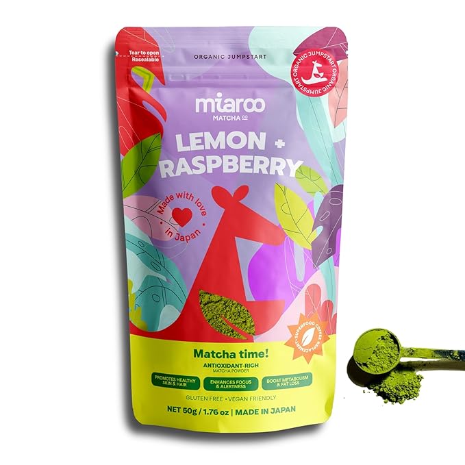 Miaroo Ceremonial Matcha (Lemon Raspberry) | Authentic Japanese Matcha Powder | Antioxidant Superfood, Natural Energy & Amino Acid Source | 50g