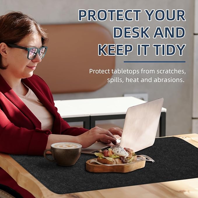 Large Felt Desk Protective Pad, 80X40cm/32''X16'' Non-Slip Felt Desk Mat Extended Gaming Mouse Pad Large Desk Pad Protector for Keyboard, Computer, Mouse, Laptop (Dark Grey)