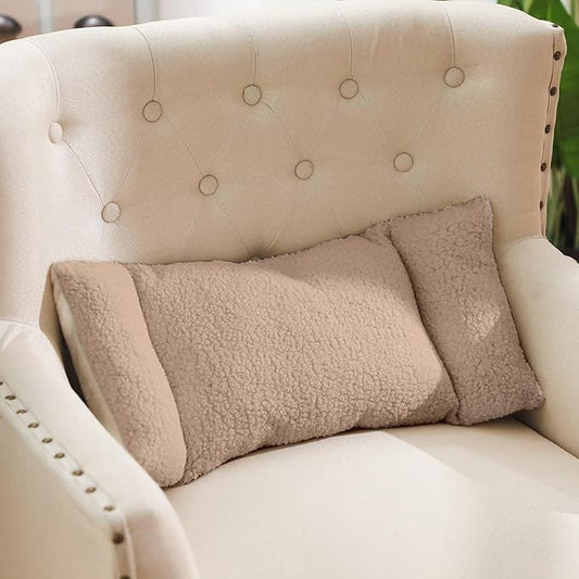 Queekay Fleece Lumbar Support Pillow 3 Section Back Pillow Office Chair for Back Support Comfortable Lumbar Cushion for Car Seat Pain Relief Sofa Rest(Light Camel)