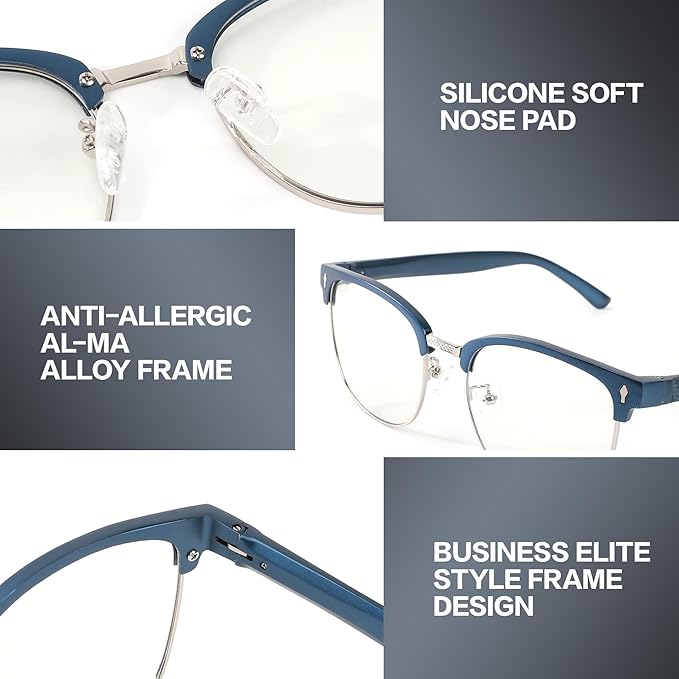 BIRCEN Blue Light Blocking Glasses: Al-Mg Metal Bluelight Computer Clear Glasses for Men Women Anti Eyestrain Office Home