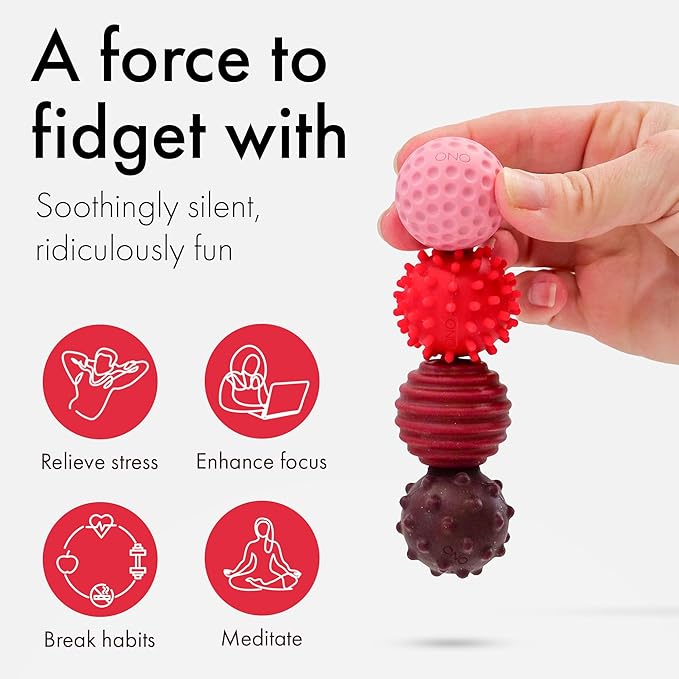 ONO Signets – Silicone Magnetic Balls with Textured Dimples, Bumps, and Waves | Fun to Play with Fidget Toy for Adults | Help Relieve Stress, Anxiety, Tension (Ruby, Set of 4)