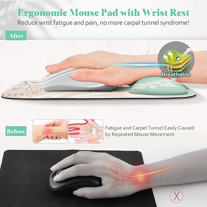 Gimars Large Smooth Superfine Fibre Memory Foam Ergonomic Mouse Pad Wrist Rest Support Mousepad with Nonslip Base for Laptop, Computer, Gaming & Office,Free Coaster Include-Morandi Beige