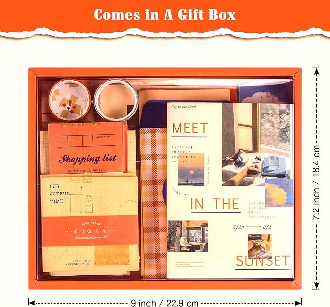 Scrapbooking Supplies Kit, 351pcs Bullet Junk Journal Kit with Journaling Supplies Aesthetic Scrapbook Paper A6 Grid Notebook, Scrapbook Kit, Art Craft DIY Gifts for Adult Teen Girl Kid Women, Sunset