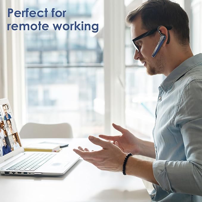 Bluetooth Headset with Microphone, Wireless Earpiece with Charging Case for Cellphones, PC, Single Ear Headset with Mute for Trucker Driver, Remote Work, Skype, Zoom, Teams, Call Center