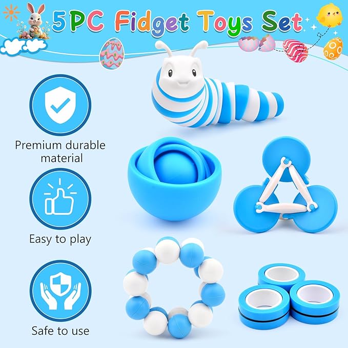 Fidget Toys Adults Pack, Sensory Toys Set for Kids, Fidget Spinner Slug, Figette Cool Gadget for 8-12 Boys Teens ADHD Autism Stress Relief Desk Toy Easter Basket Stuffers for Gift